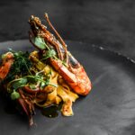 Food,Fish,Elegant,Gourmet,Black,Plate,Top,View,Lunch,Dinnerdish